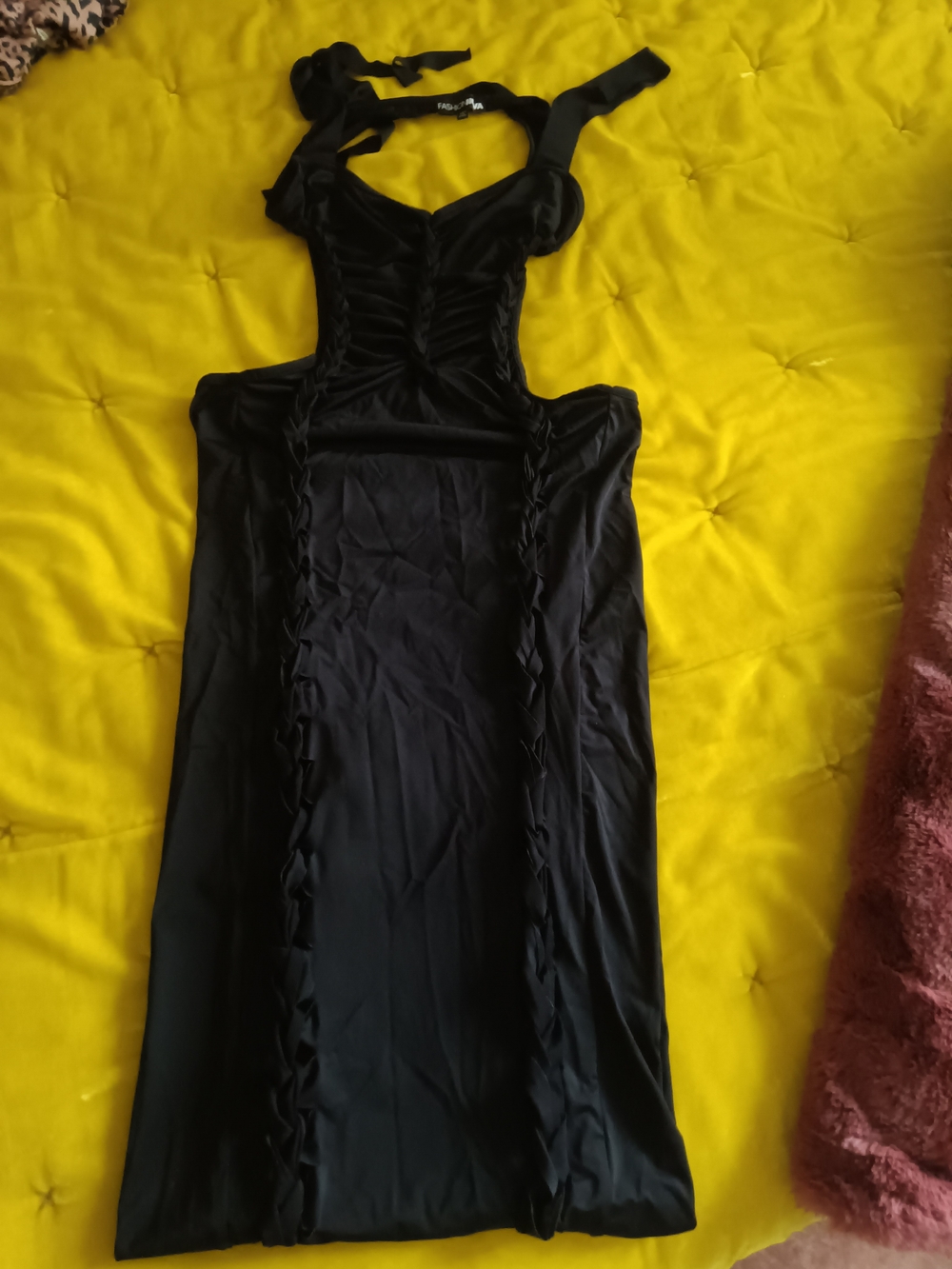 Black Halter Maxi Dress with Braided Details